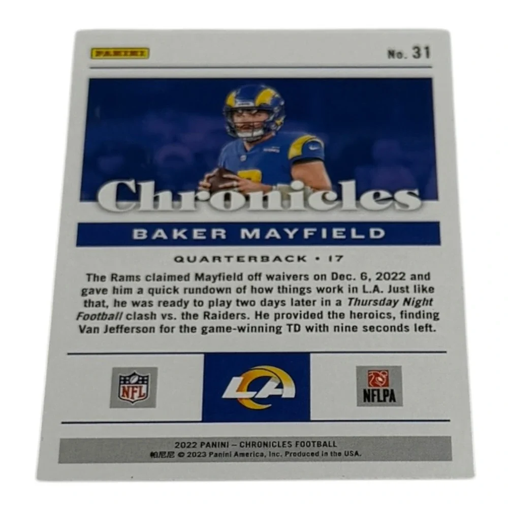 2022 Panini Chronicles Baker Mayfield Los Angeles‎ Rams No. 31 Football Card QB